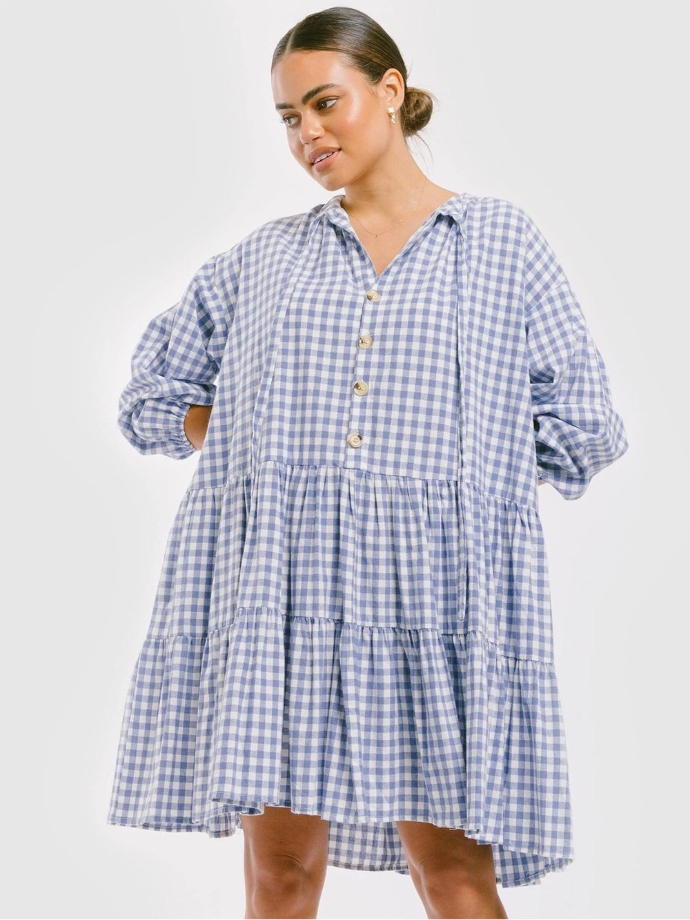 The Lullaby Club Avalon Smock Dress Blue Gingham Plus Size Cottage Core Dress